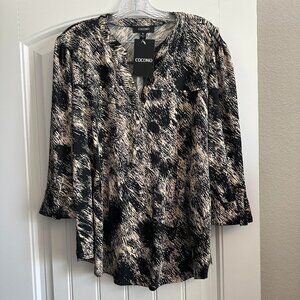 NWT Cocomo Black and Beige Studded Pleated Top XL